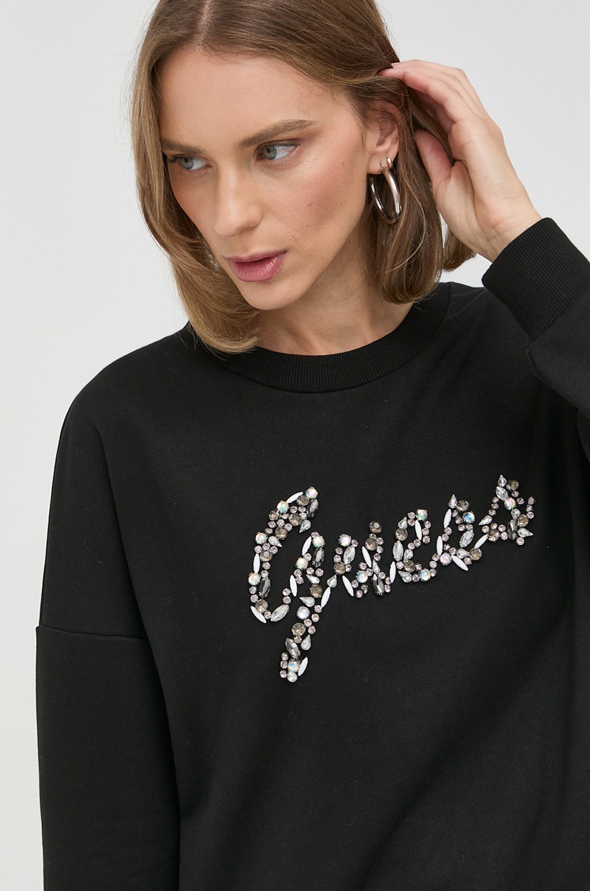 

Суичър Guess в черно с апликация, Черен