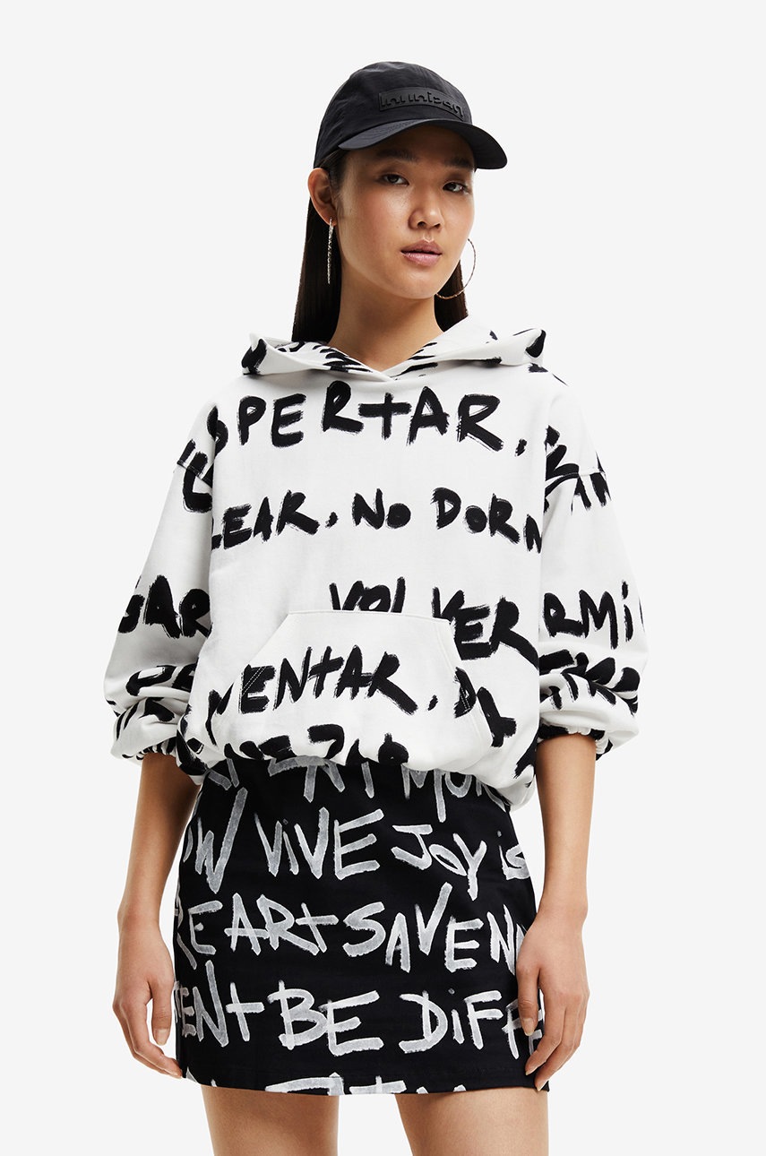

Суичър Desigual в бяло с десен, Бял