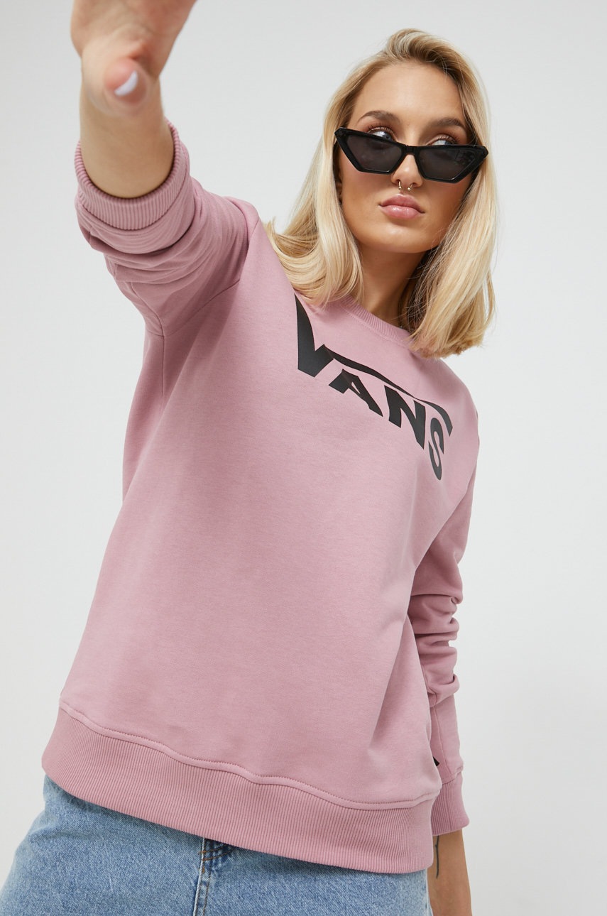 

Памучен суичър Vans в розово с принт, Розов