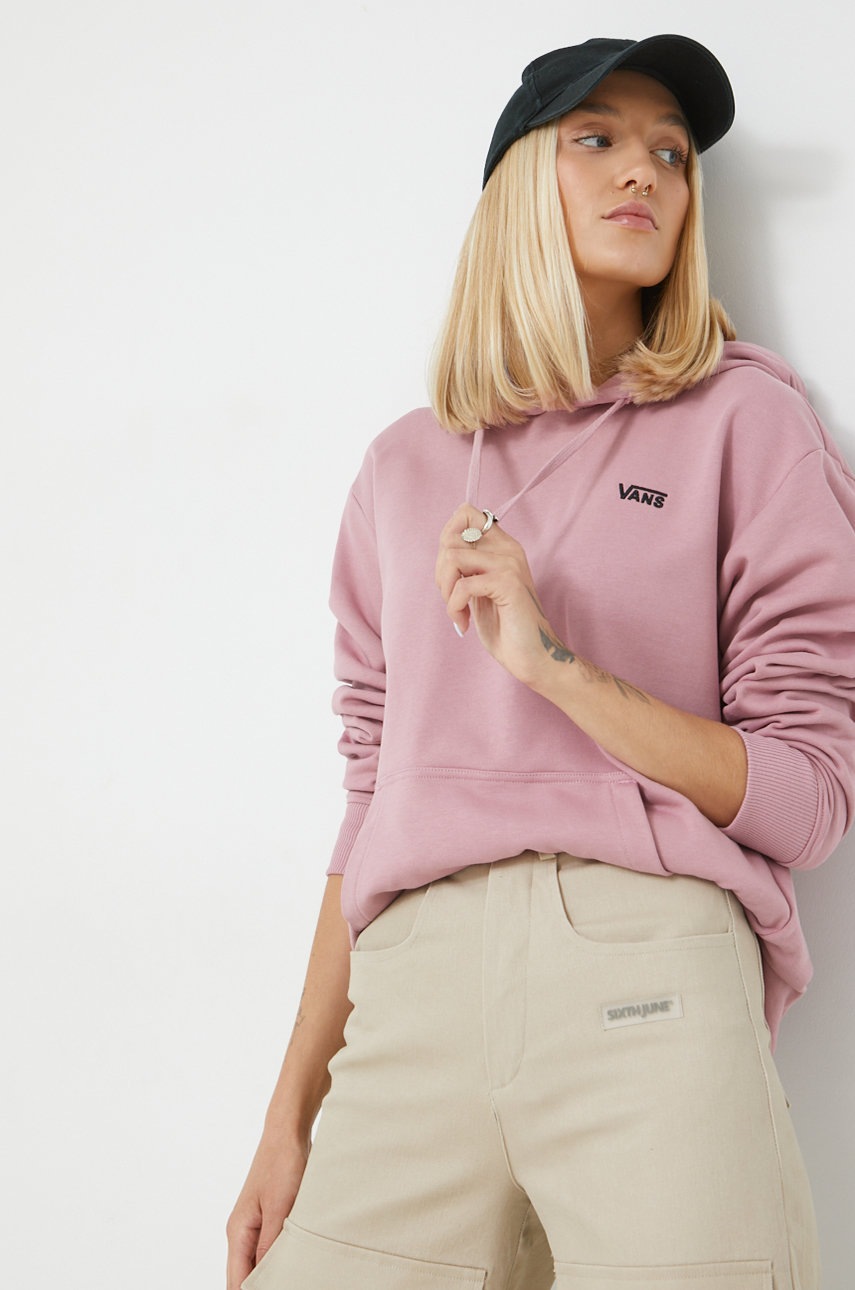 

Памучен суичър Vans в розово с изчистен дизайн, Розов