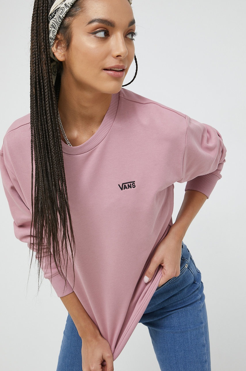 

Памучен суичър Vans в розово с изчистен дизайн, Розов