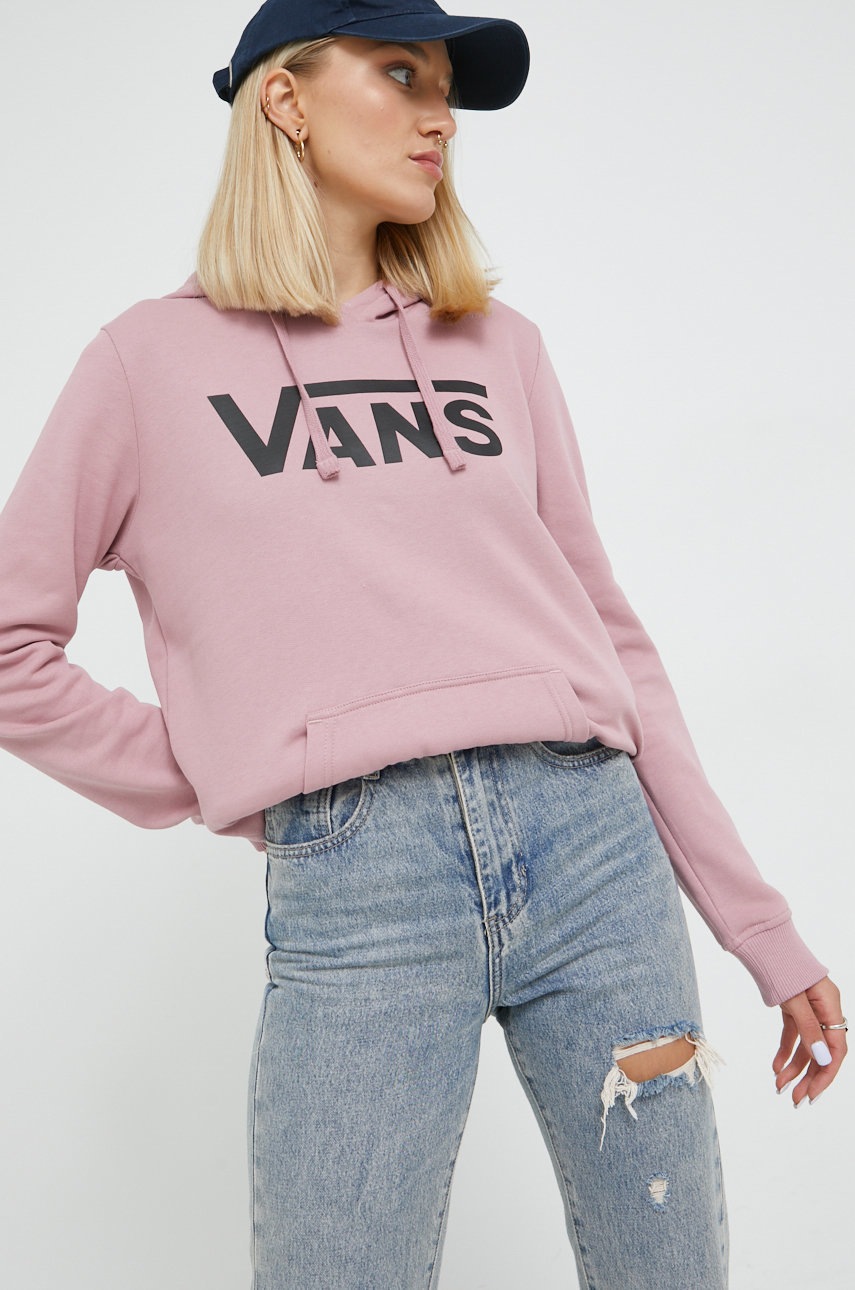 

Памучен суичър Vans в розово с принт, Розов