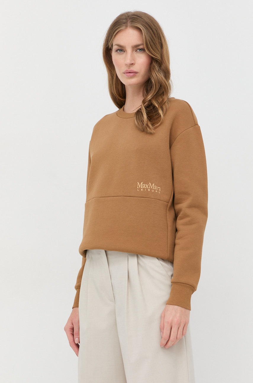 

Суичър Max Mara Leisure в кафяво с изчистен дизайн, Кафяв