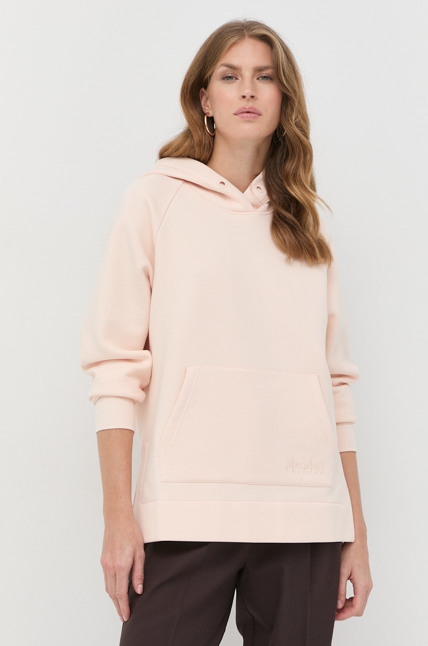 

Суичър Max Mara Leisure в розово с качулка с изчистен дизайн, Розов