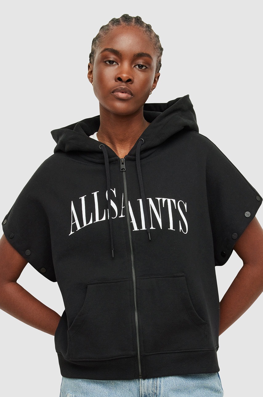 

Памучен суичър AllSaints в черно с принт, Черен