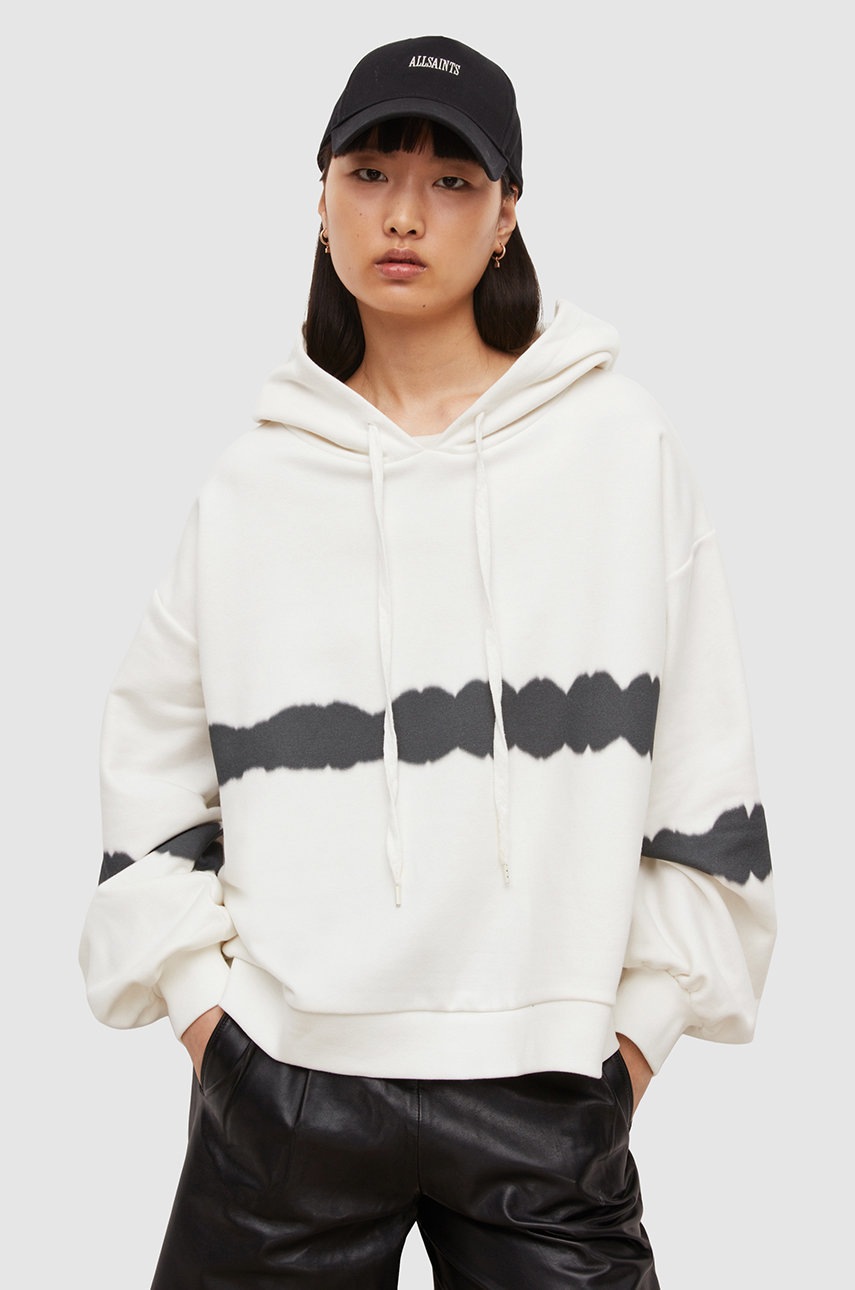 

Памучен суичър AllSaints в бяло с десен, Бял
