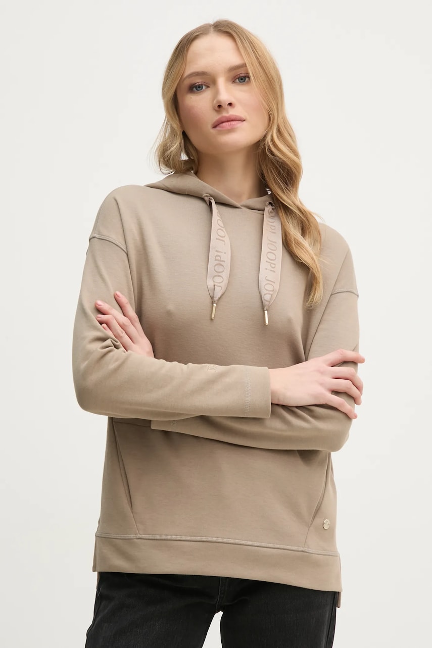 Joop! bluza femei, culoarea bej, cu glugă, neted Joop! bluza femei, culoarea bej, cu glugă, neted