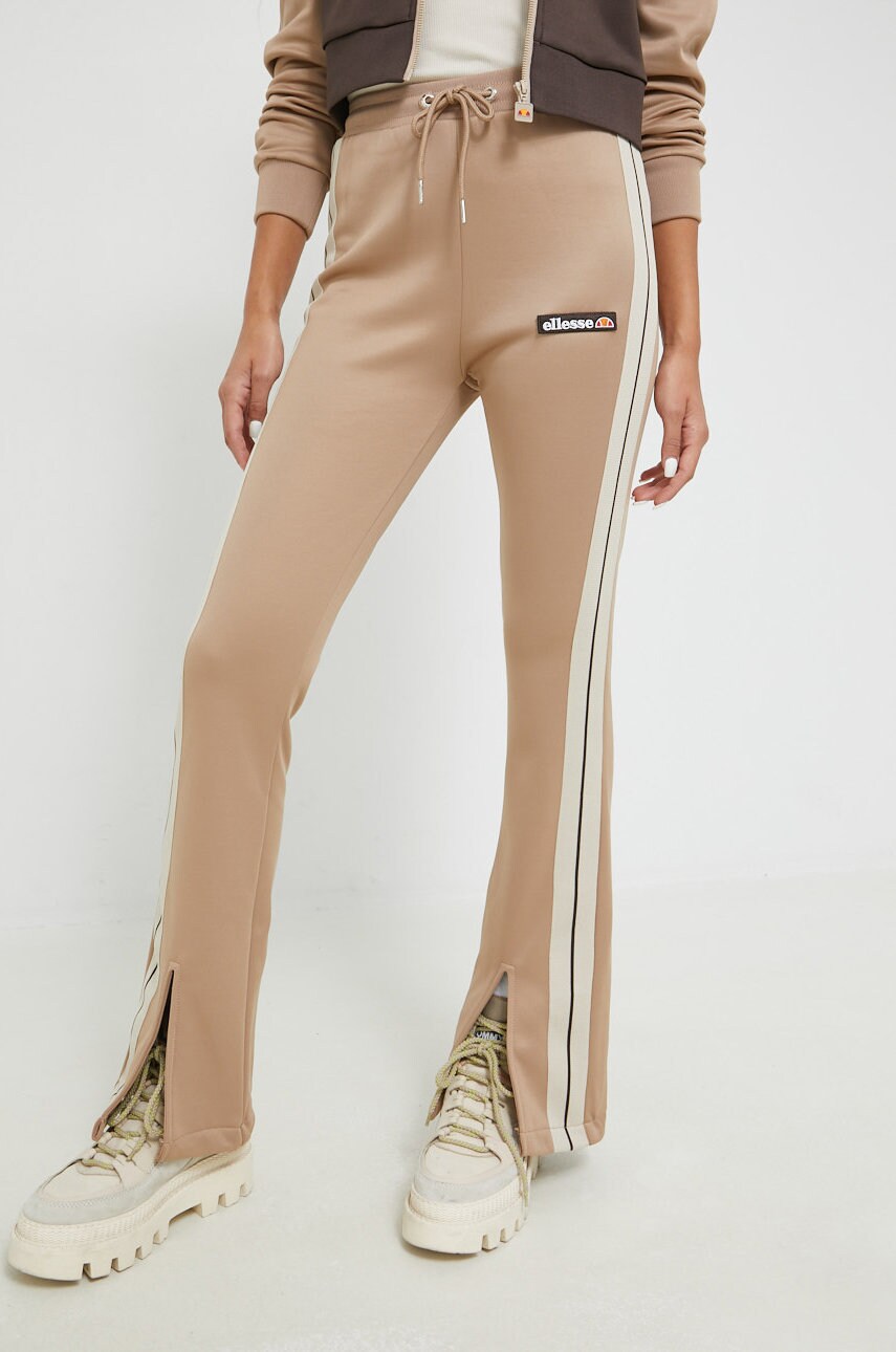 Ellesse pantaloni de trening femei, culoarea bej, cu imprimeu