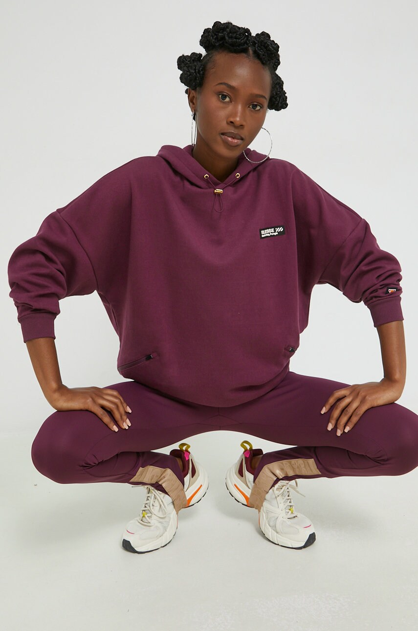 Ellesse bluza femei, culoarea bordo, cu glugă, cu imprimeu