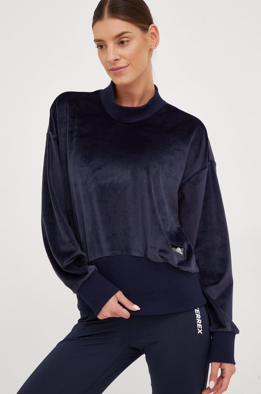 Adidas bluza femei, culoarea albastru marin, neted