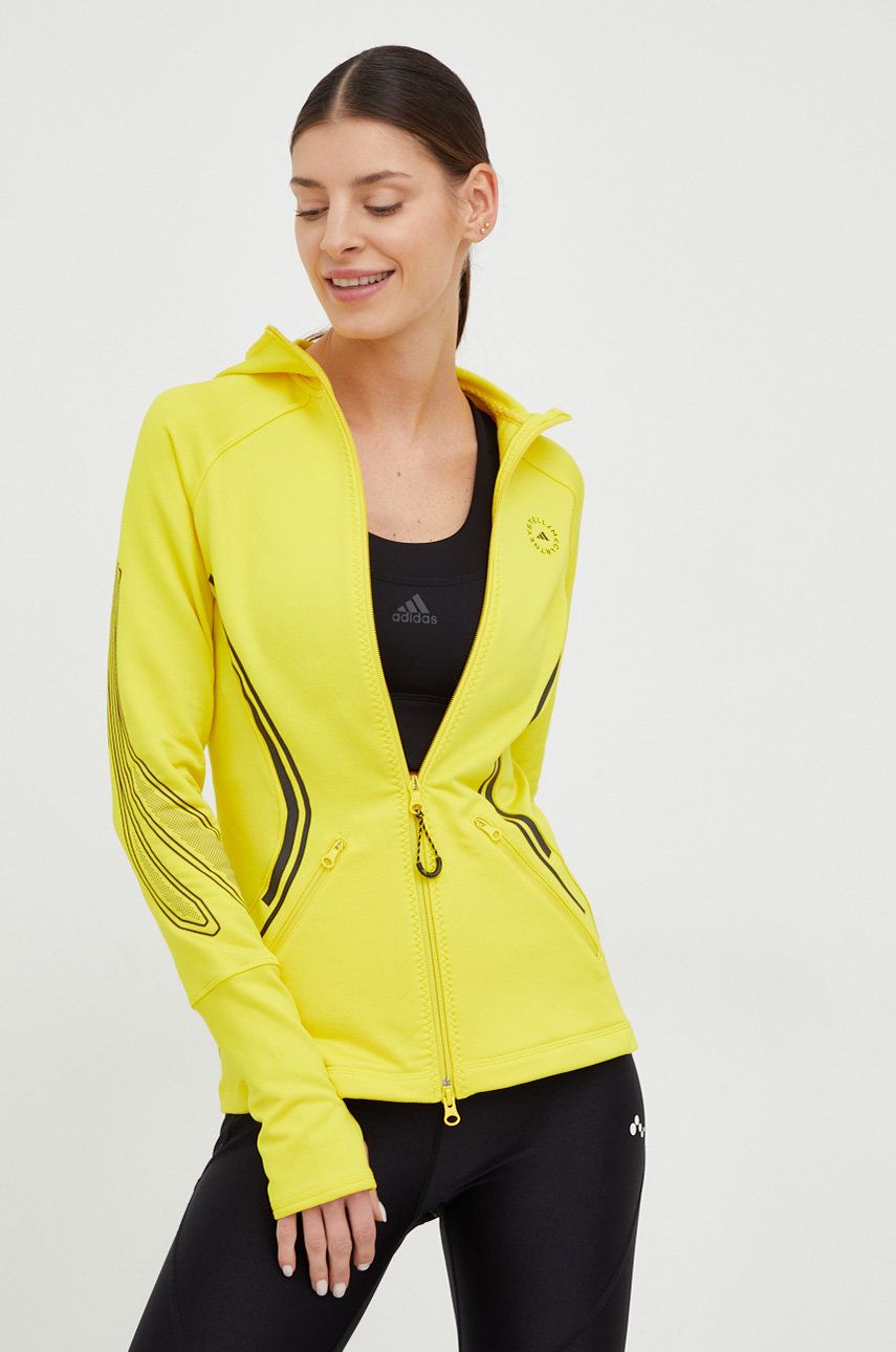 Adidas by Stella McCartney hanorac de jogging Truepace femei, culoarea galben, cu glugă, cu imprimeu adidas by Stella McCartney
