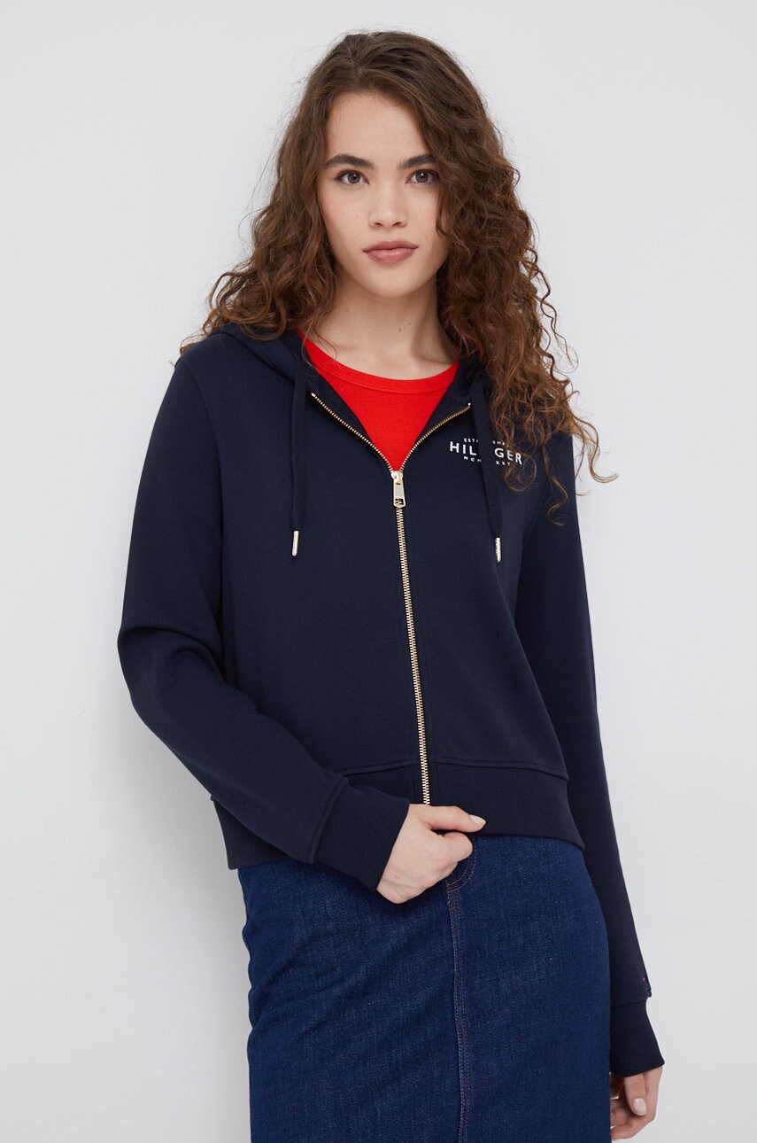 

Памучен суичър Tommy Hilfiger в тъмносиньо с принт, Тъмносин