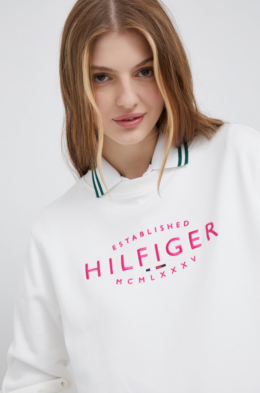 

Памучен суичър Tommy Hilfiger в бяло с апликация, Бял