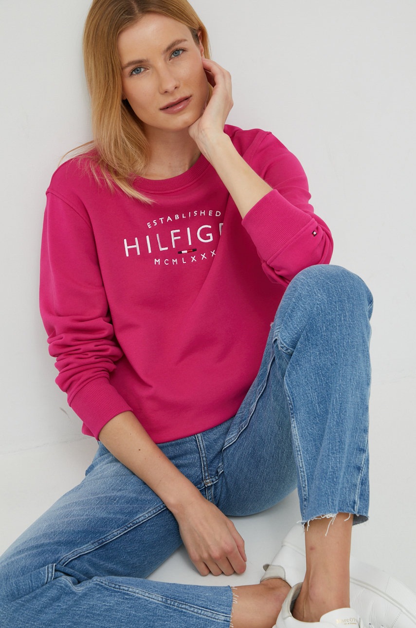 

Памучен суичър Tommy Hilfiger в розово с апликация, Розов