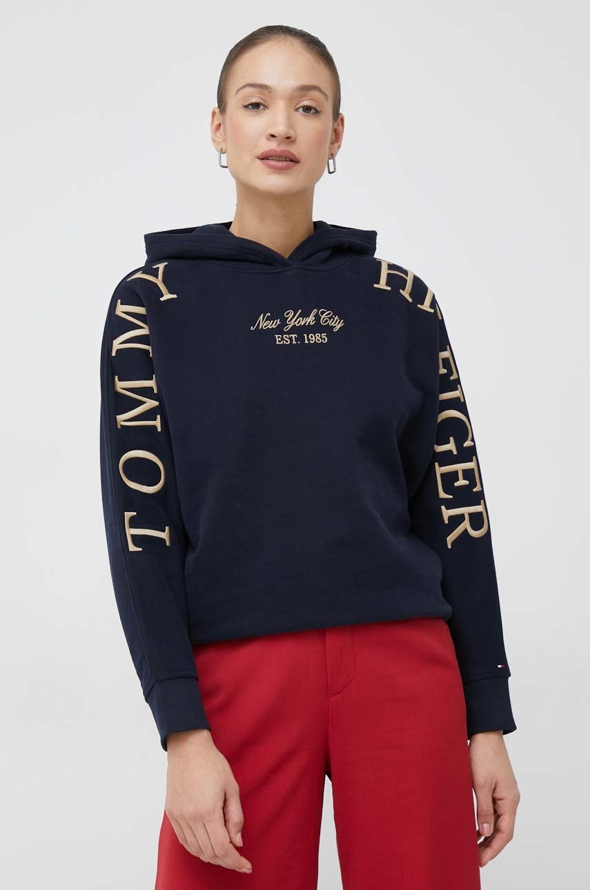

Суичър Tommy Hilfiger в тъмносиньо с качулка с принт, Тъмносин
