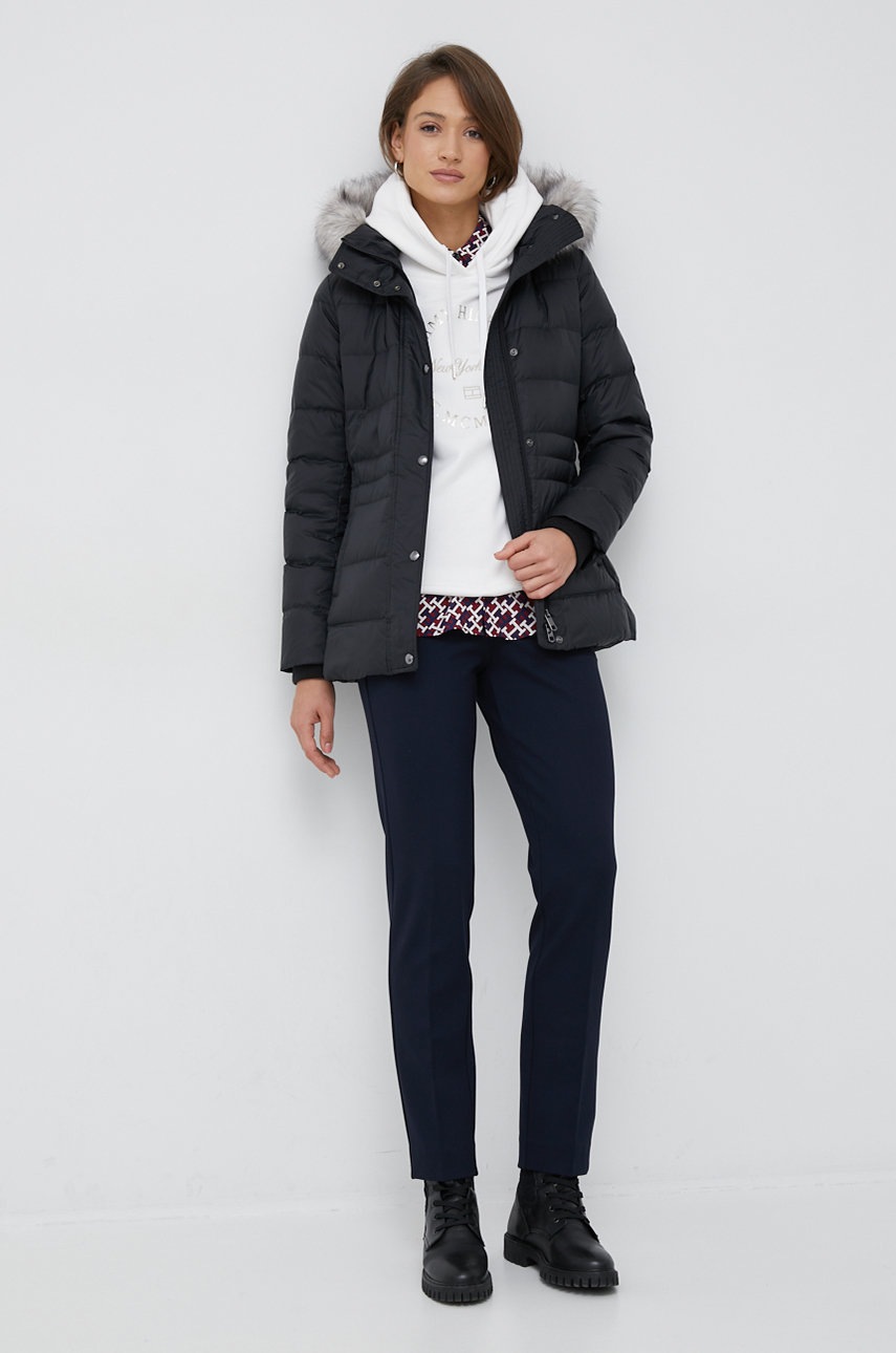 

Хлопковая кофта Tommy Hilfiger женская цвет белый с капюшоном с принтом