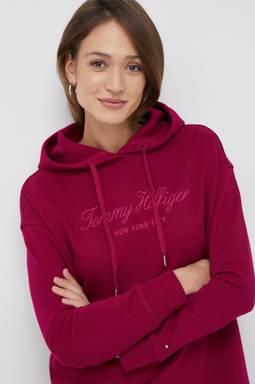

Памучен суичър Tommy Hilfiger в лилаво с качулка с апликация, Виолетов