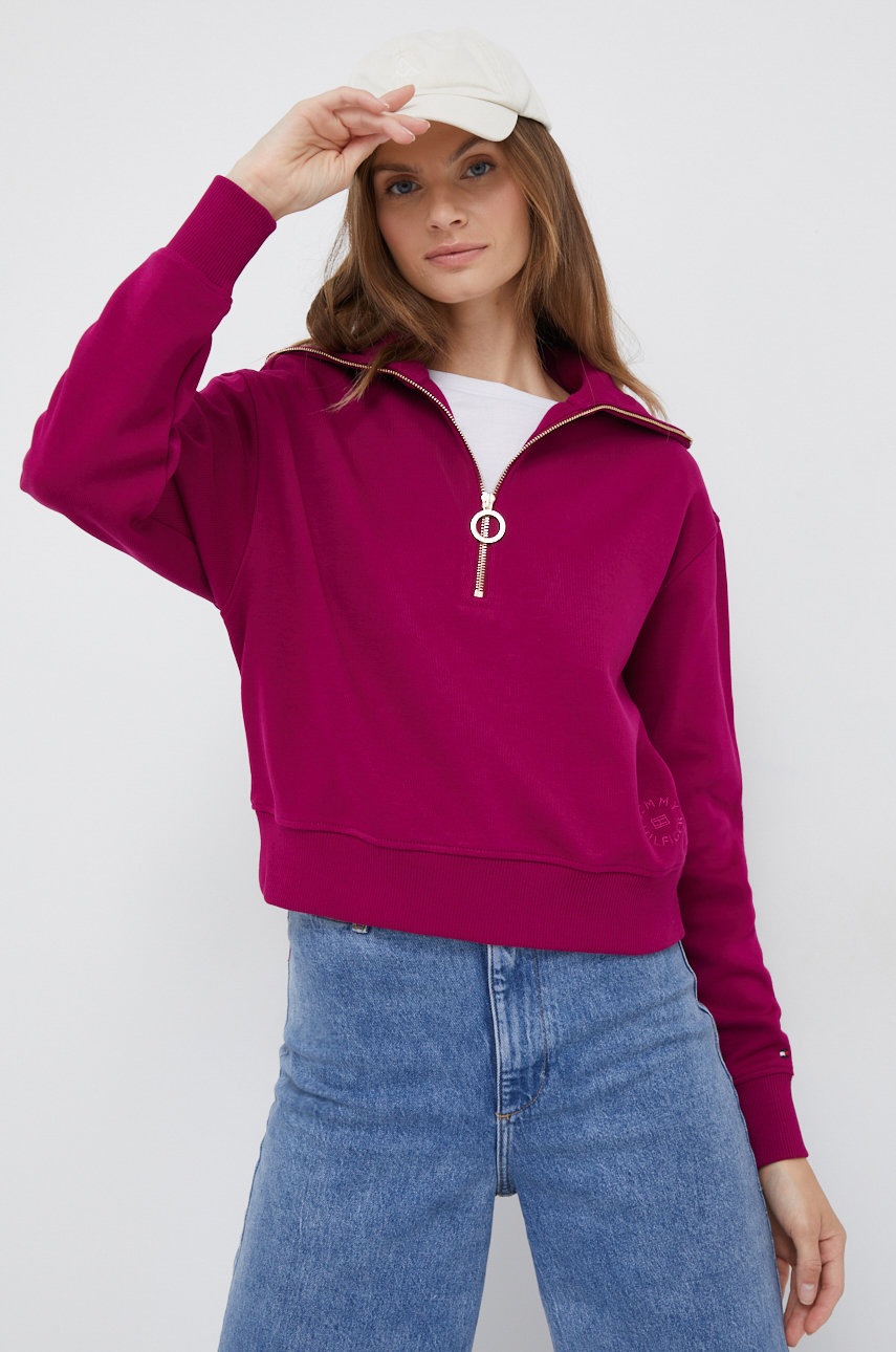 

Памучен суичър Tommy Hilfiger в лилаво с изчистен дизайн, Виолетов