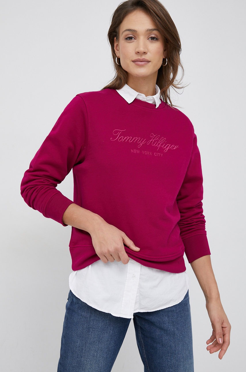 

Памучен суичър Tommy Hilfiger в лилаво с апликация, Виолетов