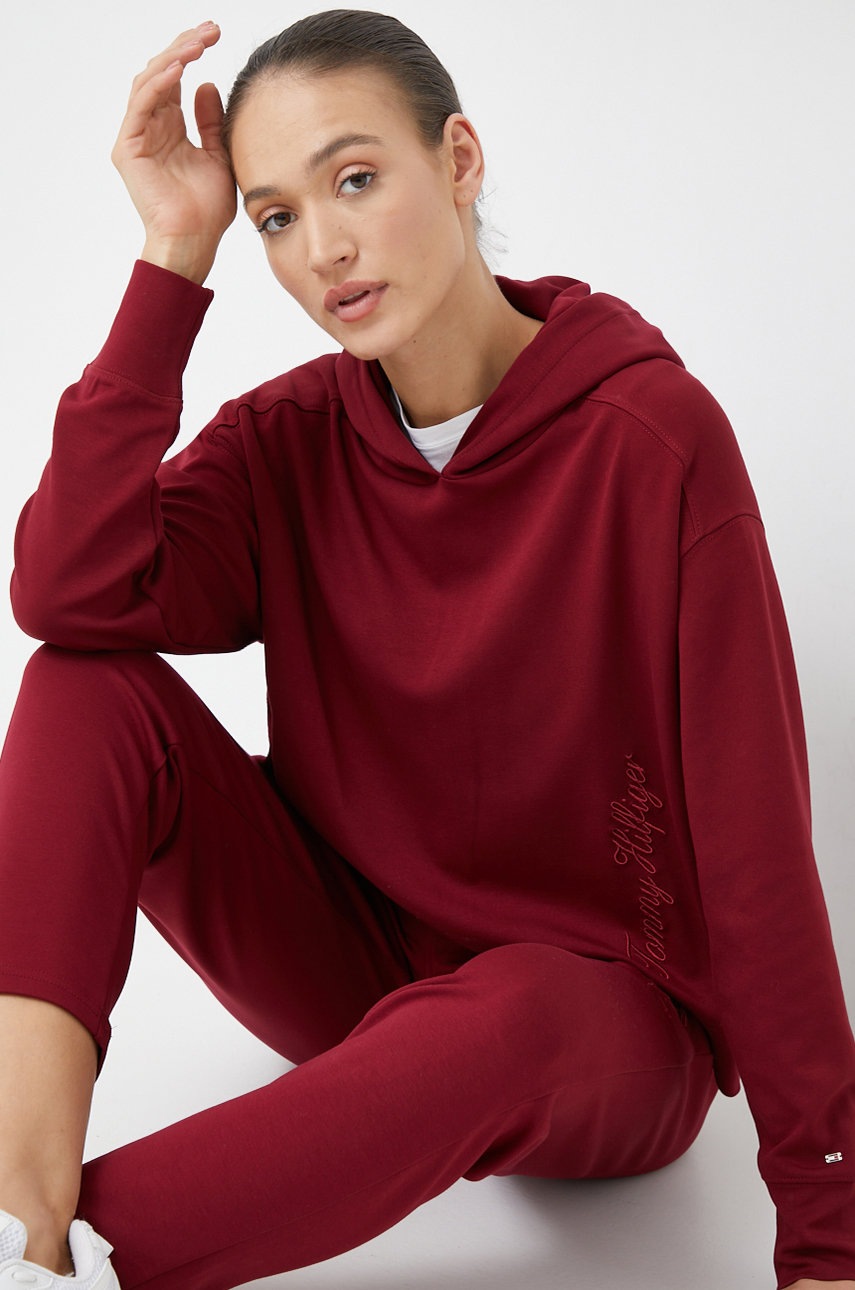 

Кофта Tommy Hilfiger жіноча колір бордовий з капюшоном з аплікацією