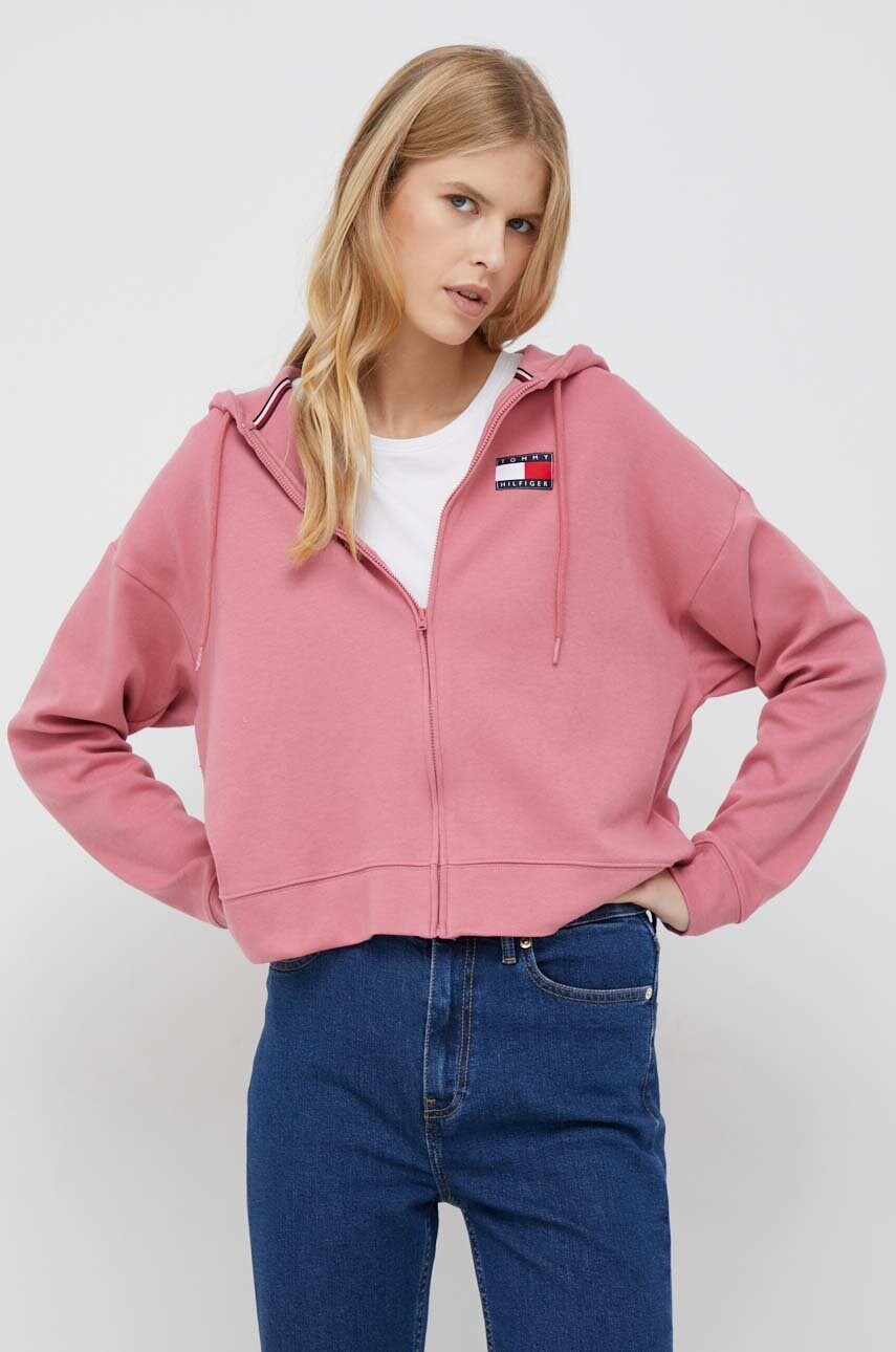 

Кофта Tommy Hilfiger жіноча колір рожевий з капюшоном однотонна