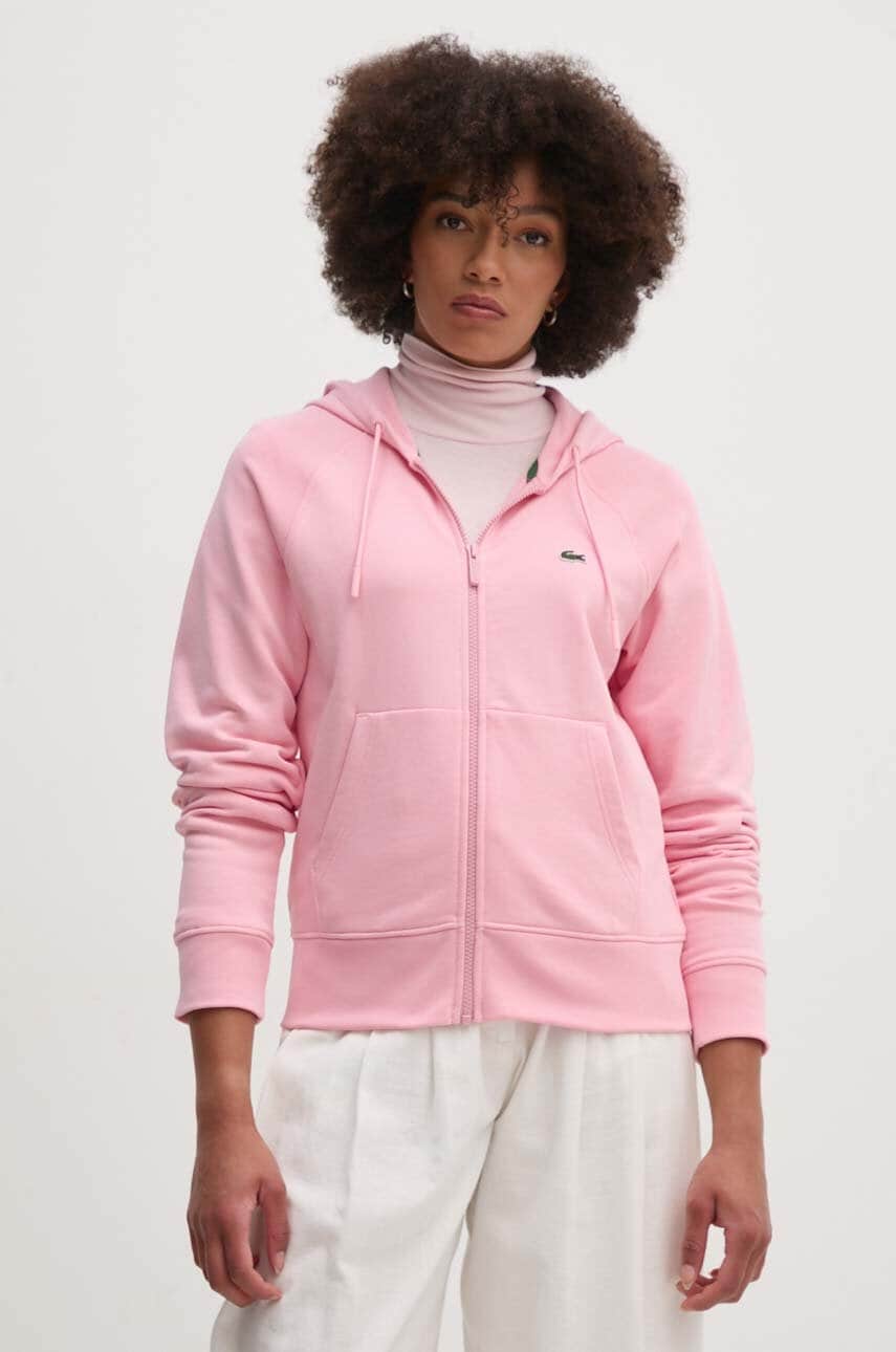Lacoste bluza femei, culoarea roz, cu glugă, neted Lacoste bluza femei, culoarea roz, cu glugă, neted