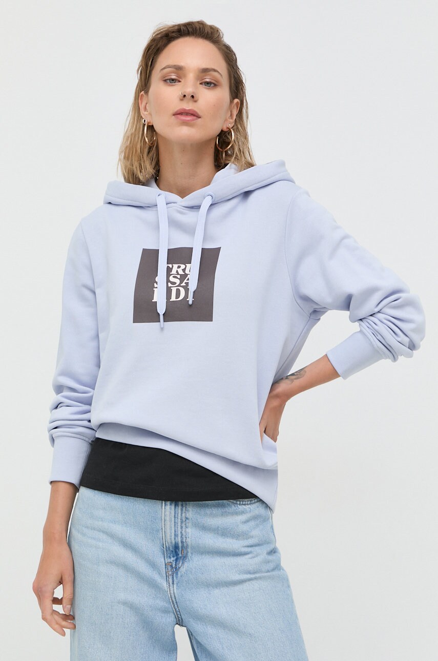 Trussardi hanorac de bumbac femei, culoarea violet, cu imprimeu