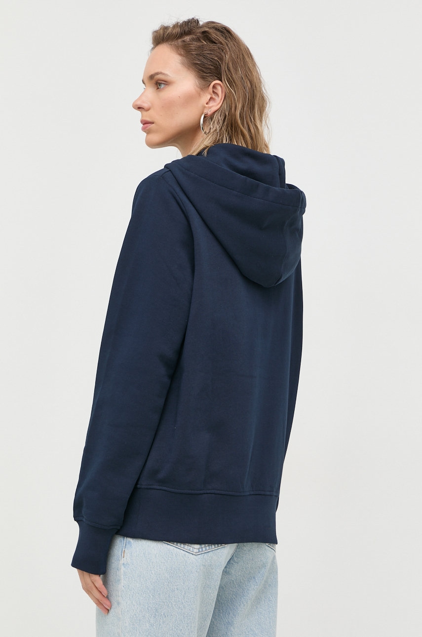 

Хлопковая кофта Trussardi женская цвет синий с капюшоном с принтом