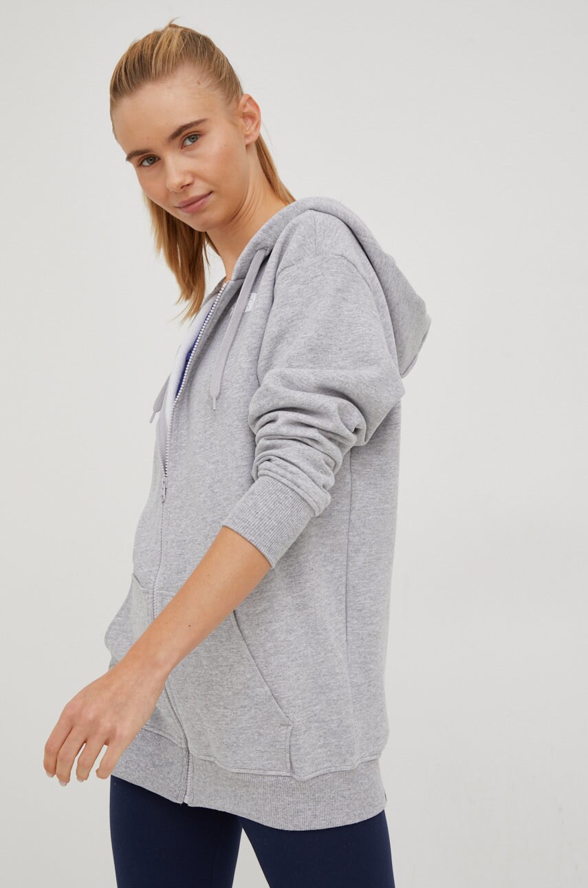 The north face bluza femei, culoarea gri, cu glugă, neted