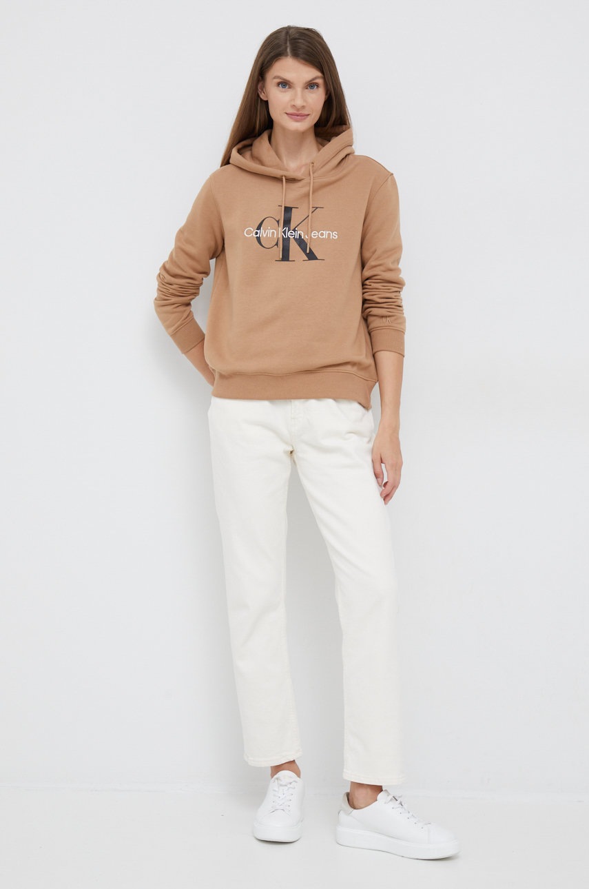 

Суичър Calvin Klein Jeans в бежово с изчистен дизайн, Бежов