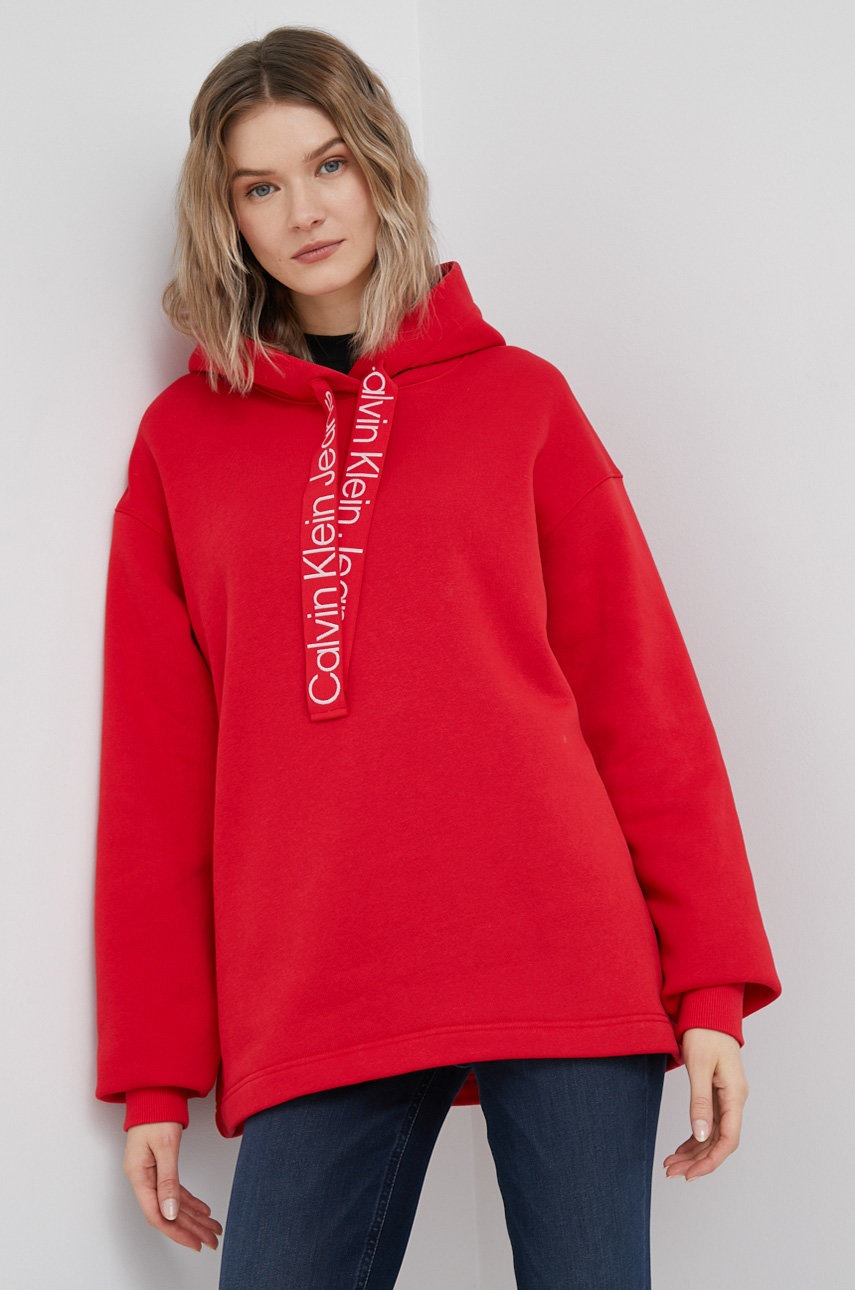 

Суичър Calvin Klein Jeans в червено с изчистен дизайн, Червен