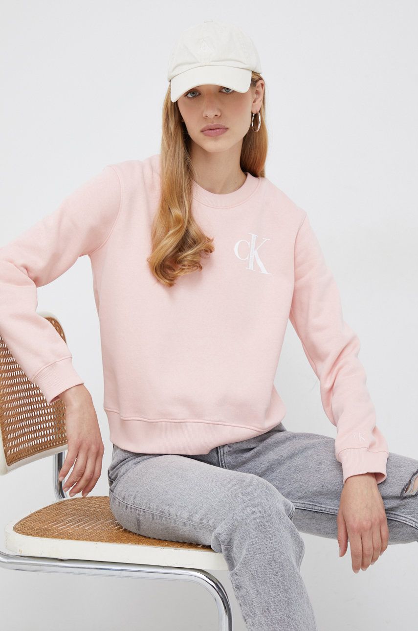 Calvin Klein Jeans bluza damska kolor różowy z nadrukiem