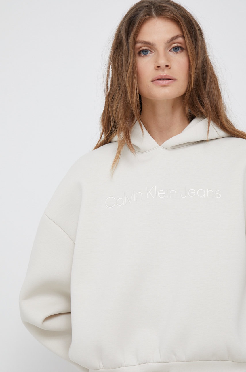 

Суичър Calvin Klein Jeans в бежово с изчистен дизайн, Бежов