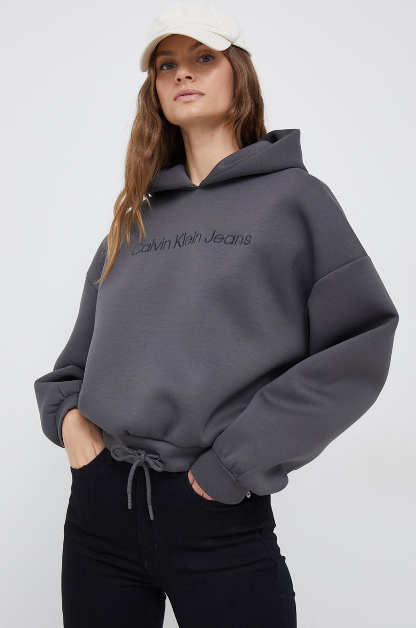 

Суичър Calvin Klein Jeans в сиво с изчистен дизайн, Сив