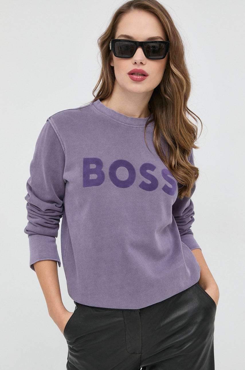 

Памучен суичър BOSS в лилаво с принт, Виолетов