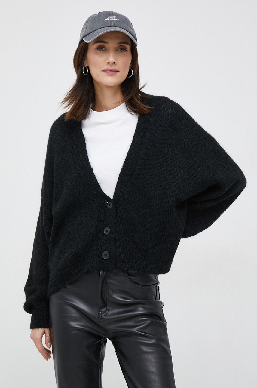 Sisley cardigan din amestec de lana femei, culoarea negru, light
