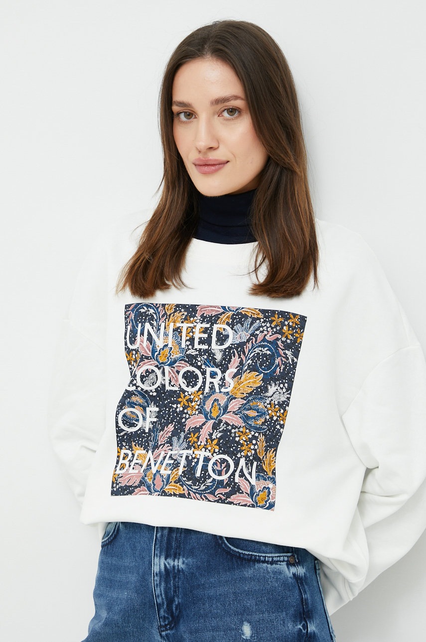 

Бавовняна кофта United Colors of Benetton жіноча колір бежевий з принтом
