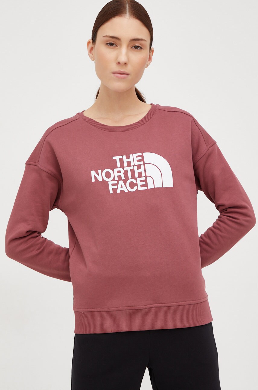 The north face hanorac de bumbac femei, culoarea bordo, cu imprimeu