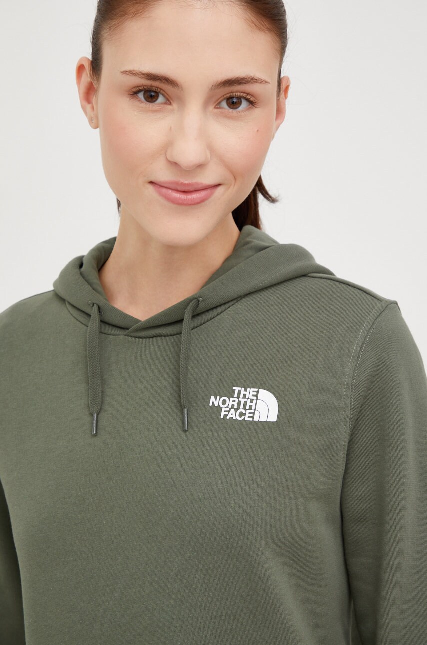 

Памучен суичър The North Face в зелено с качулка с изчистен дизайн, Зелен