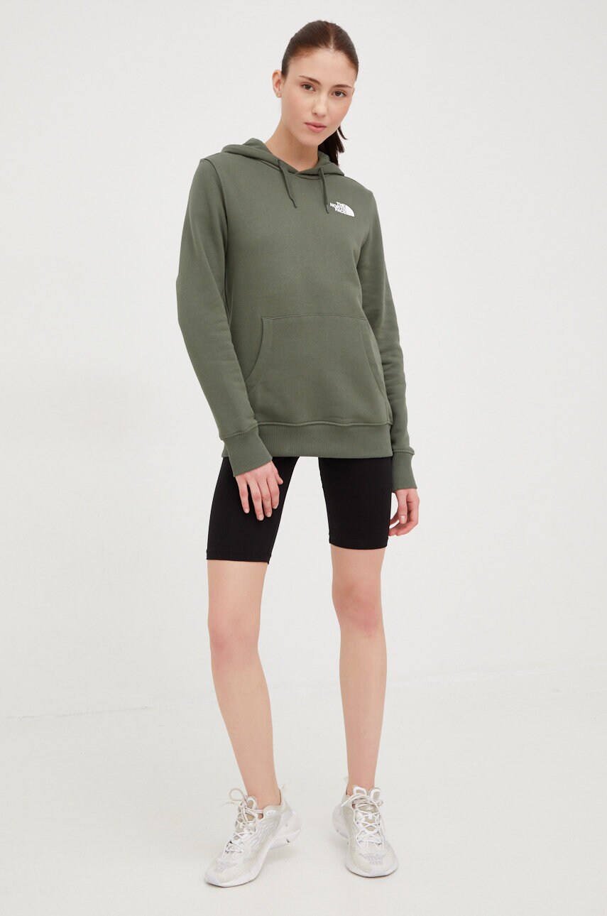 

Бавовняна кофта The North Face жіноча колір зелений з капюшоном однотонна