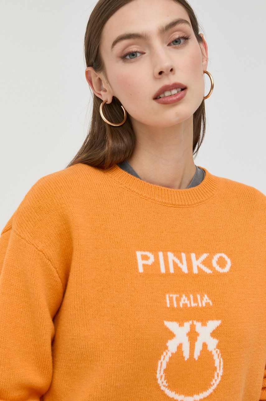 Pinko sweter wełniany damski kolor pomarańczowy lekki