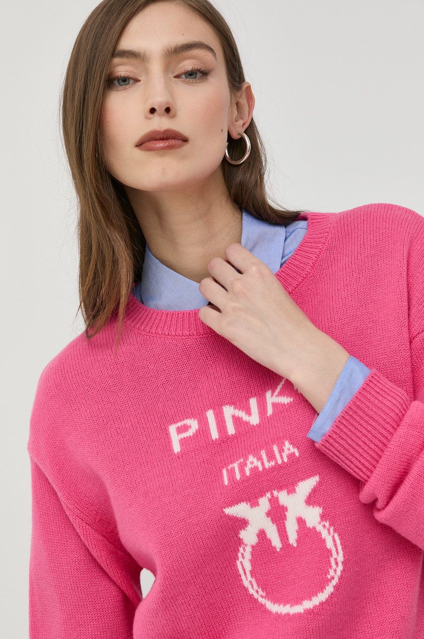 Pinko sweter wełniany damski kolor fioletowy lekki