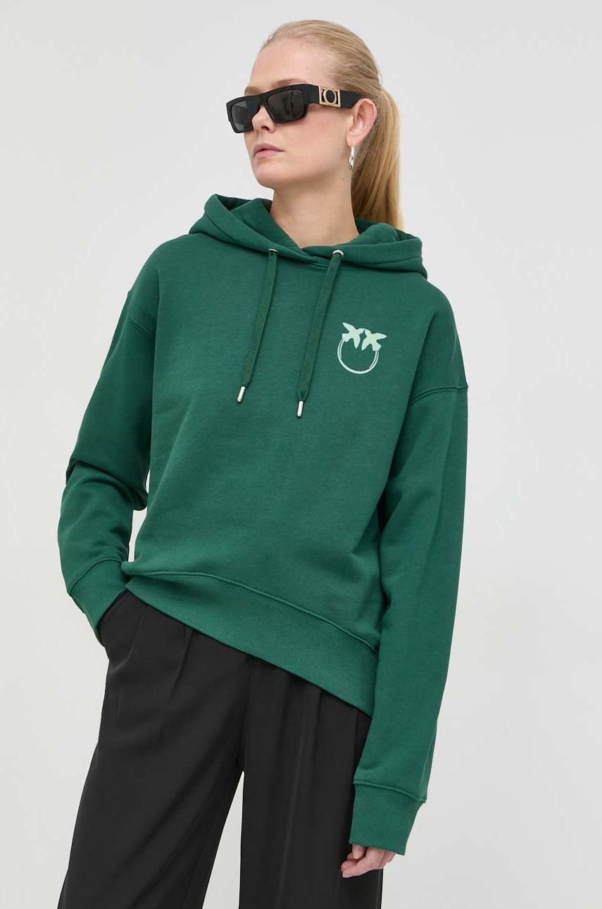 

Памучен суичър Pinko в зелено с качулка с принт, Зелен