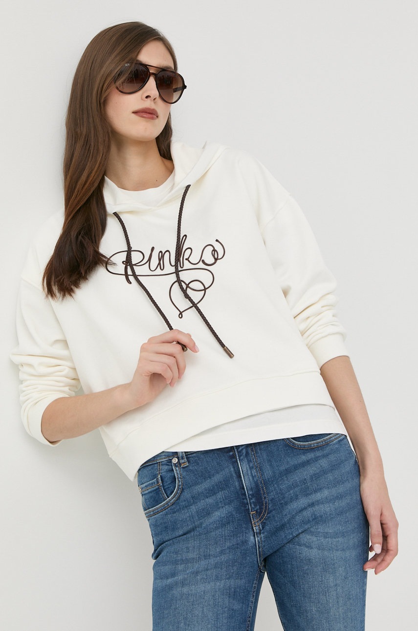 

Кофта Pinko женская цвет бежевый с капюшоном с аппликацией