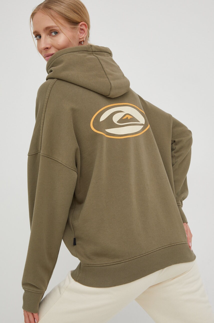 Quiksilver bluza femei, culoarea verde, neted