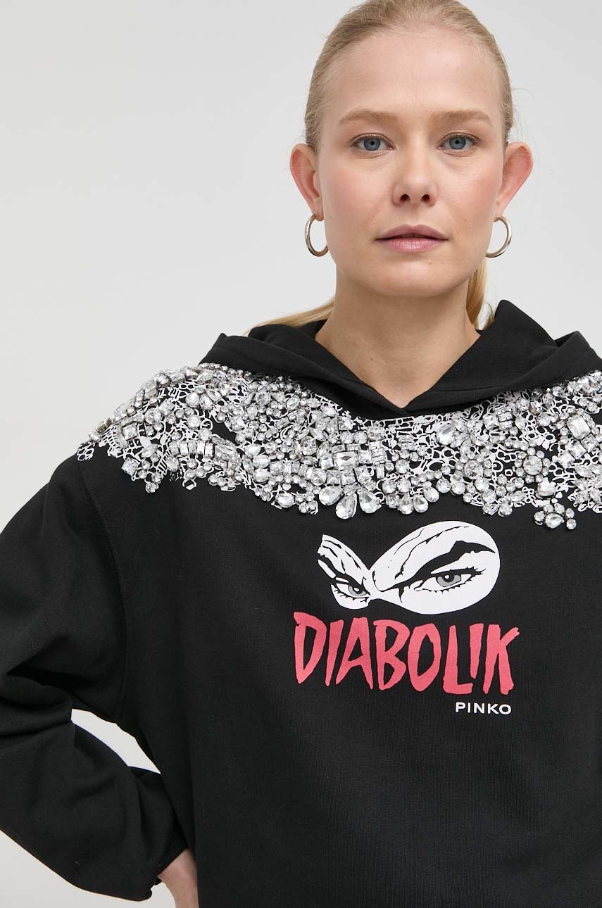 

Бавовняна кофта Pinko x Diabolik жіноча колір чорний з капюшоном з принтом
