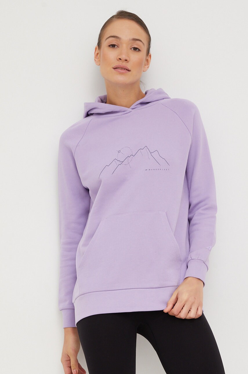 4f hanorac de bumbac femei, culoarea violet, cu glugă, cu imprimeu