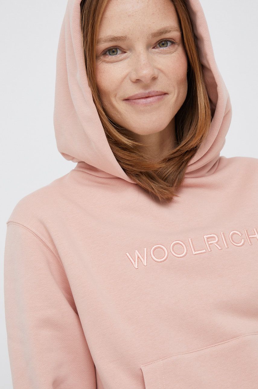 Woolrich bluza femei, culoarea roz, cu glugă, cu imprimeu Pret Mic answear.ro imagine noua gjx.ro