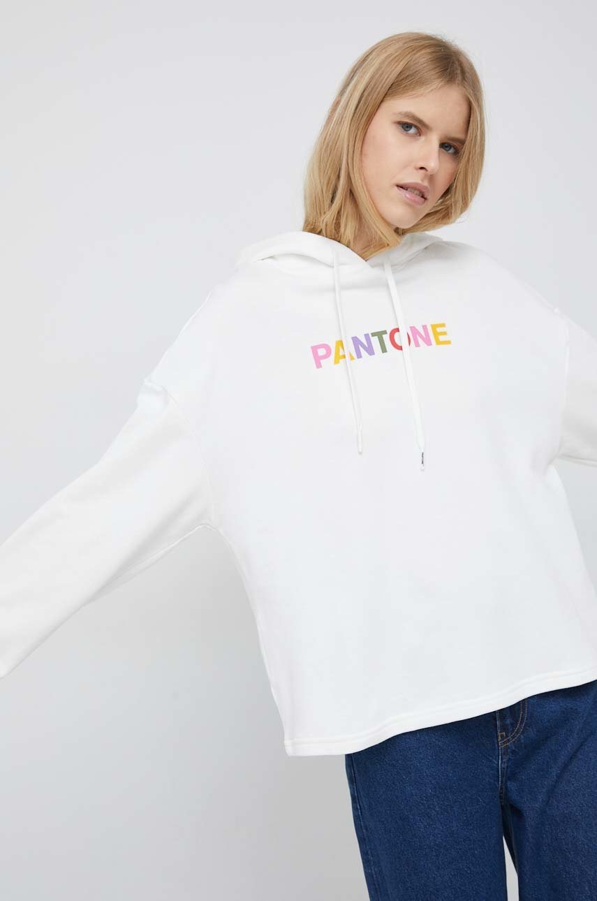 

Суичър United Colors of Benetton в бяло с качулка с принт, Бял