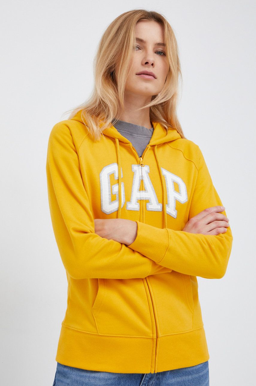GAP bluza damska kolor żółty z kapturem z aplikacją